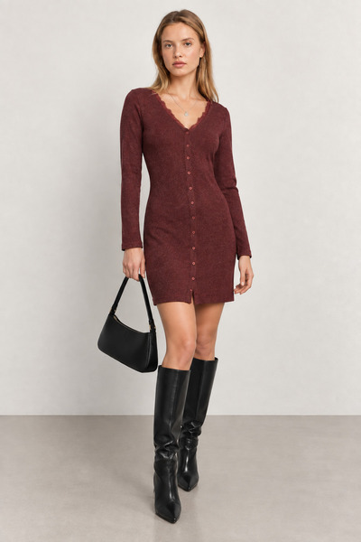 Manche Collar Lace Detailed Buttoned Mini Dress |   Mkw2811498-1