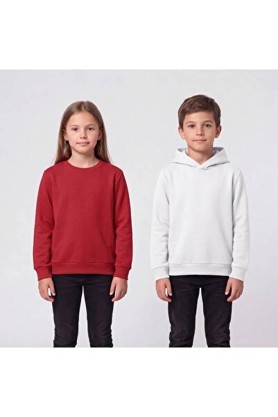 Çoçuk Unisex 2'li Sweatshirt Seti- 1 Sweat+ 1 Hoodie- Pamuklu