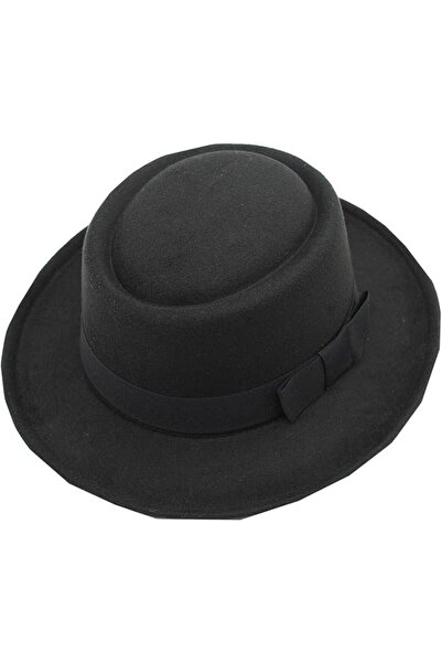 Generic Classic Porkpie Fedora Felt Hat, Black, Womens Mens Black Manhattan H...