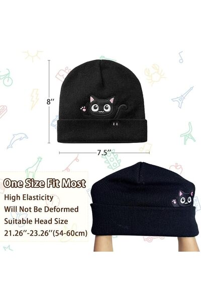 ELECDON Beanie Hat for Women with Cute Cat Pattern - Winter Hat for Women with Cute Cat Pattern |   Soft Warm Knitted Hat