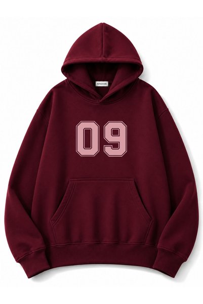 herkesemoda 9 Text Printed Oversize Sweatshirt with Kangaroo Pocket