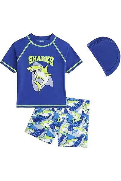 GENERAL Toddler Boy 3-Piece Swim Set, Short Sleeve Rash Guard Swimming Shirt,...