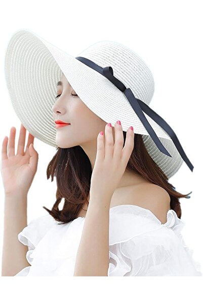 WSLCN Straw Sun Hats for Women Foldable Large Brim Summer Beach Outdoor Sunha...