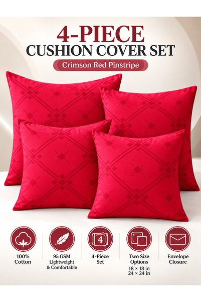 zeetwo Bedsheet Set, Crimson Red Pinstripe Pattern, 100% Cotton