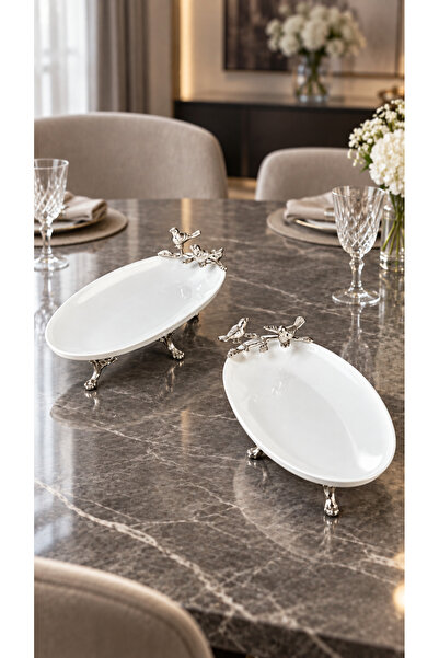 MAY HOME 2'Li Oval Porselen Sunum Tabağı & Kayık Meze Salata Servisliği