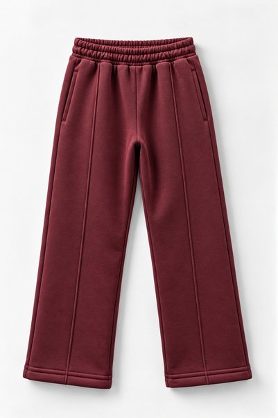 Joi Kids Girls' High-Waisted Wide-Leg Sweatpants with Piping Detail and Brushed Three-Thread Ribbed Interior - Wide-Leg Winter Trousers