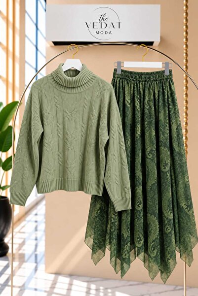 MODA VEDAT Women's High-Neck Sweater Detailed Tulle Skirt Set -0620