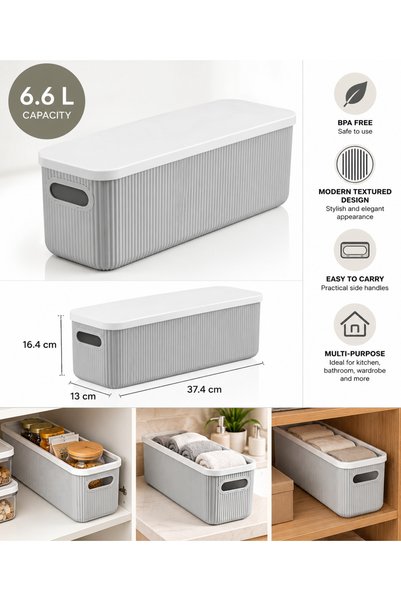 Cazoria Multi-Purpose Storage Box with Lid 6.6 L, Light Grey