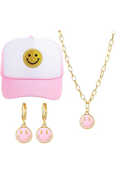 Generic Preppy Jewelry Set Smile Face Sequins Hat Smile Face Necklace Earring...