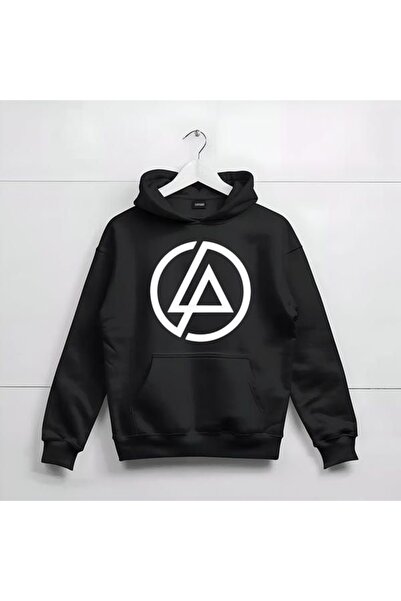 Vordevia Hanorac oversize din bumbac imprimat Linkin Park, cu 3 fire, cu deta...