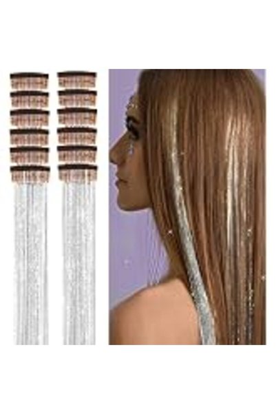 GENERAL Hair Tinsel Pack of 12 Pcs Clip in Hair Tinsel Kit, 20 Inch Glitter S...