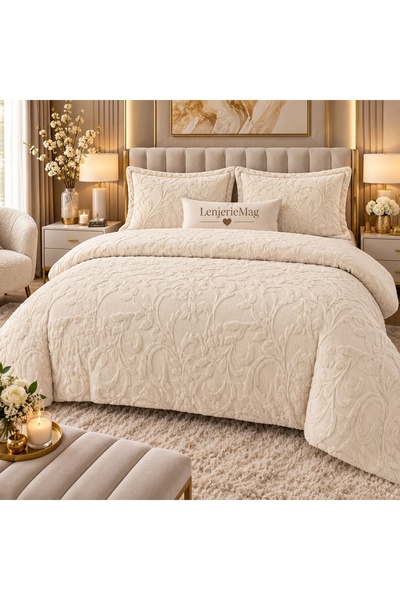 East Comfort Lenjerie Cocolino 4 piese Imitatie Blana iepure Crem cu Elastic ...