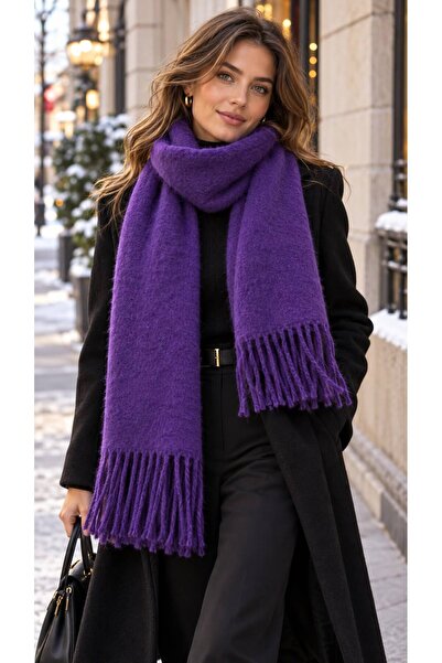 MARBERRY Purple Lux Puff Tasseled Soft Textured Thick Women's Shawl