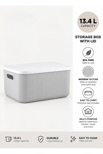 Cazoria Multi-Purpose Storage Box with Lid 13.4 L, Light Grey
