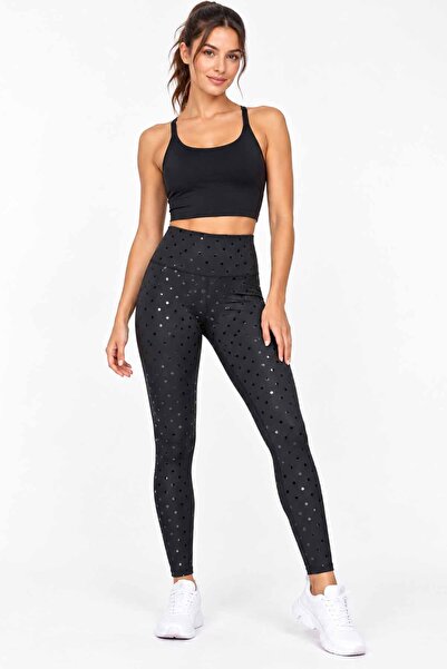 vynor atelier Women's Black Polka Dot High Waist Full Length Sport Leggings S...