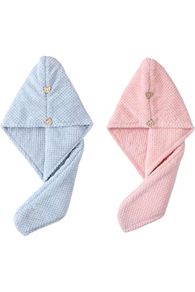 GENERAL 2Pcs Single Layer Waffle Weave Hair Drying Turban Set - Light Blue & ...