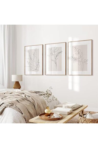 GENERAL Neutral Botanical Prints Wall Art Flower Minimalist Canvas Wall Decor Vintage Line Wall Art Floral P