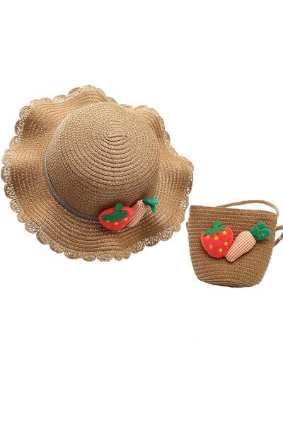 HaveLovely Girls Straw Hat and Bag Set for Summer, Wide Brim Foldable Sun Hat...
