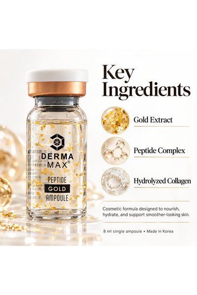 DERMAMAX Gold Peptide Face Serum Ampoule 8ml, Anti-Aging, Hydrating & Fine Line Care, Suitable for All Skin Types, Made in Korea