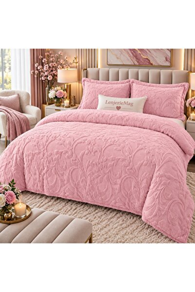 East Comfort Lenjerie Cocolino 4 piese Imitatie Blana iepure Roz cu Elastic P...