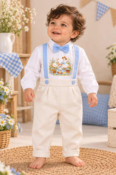 Feriatolye Duck Concept Male Child Trousers Salopet Long-Sleeve Shirt Bow Tie...