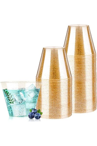 goodluck 50PCS Glitter Gold Plastic Cups for Party,9oz Reusable Gold Cups, Pl...