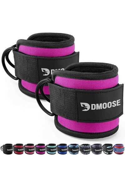 DMoose Fitness حزام الكاحل لجهاز الكابلات - مقاس واحد يناسب الجميع مع أربطة م...