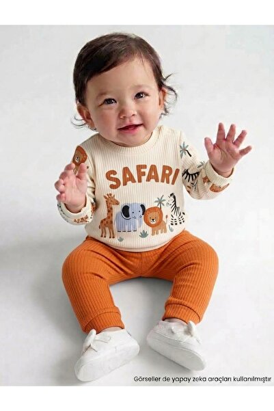 CGS KİDS Baby Boy Seasonal 2-Piece Set Safari Patterned Long Sleeve Cotton Co...