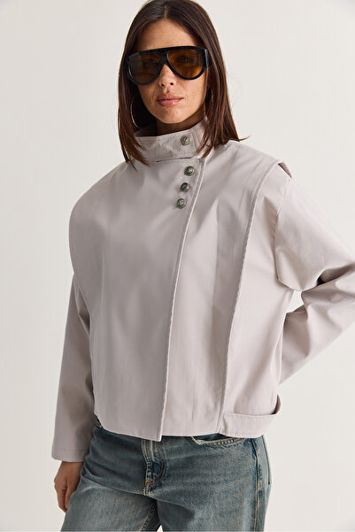 Bianco Lucci Women's Stand Collar Metal Button Detailed Lined Short Trench Co...