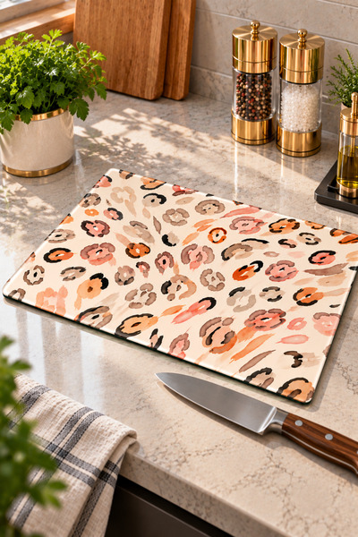 GÖKÇEOĞLU Glass Cutting Board Modern Soft Leopard Themed - Glass Cutting Boar...