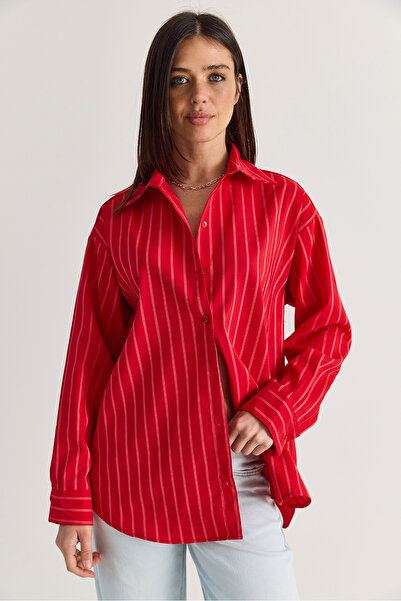 Bianco Lucci Women's Striped Flowy Relaxed Fit Long Sleeve Shirt 2165 60286582
