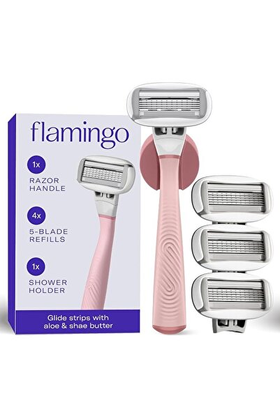 Flamingo Women's 5-Blade Razor Set with Handle and 4 Refill Blades with 5 Bla...