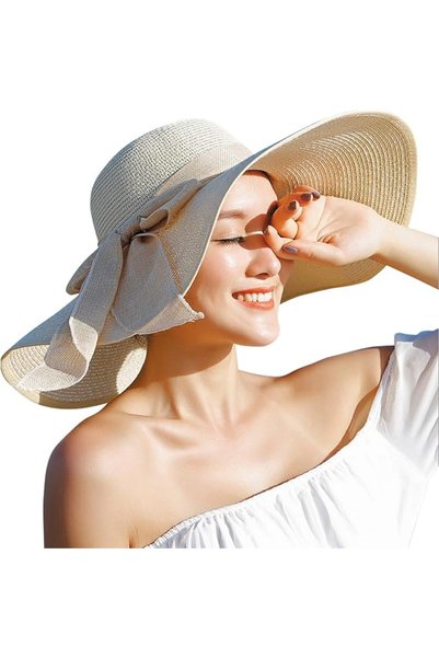 GENERAL JOYEBUY Women Big Bowknot Straw Hat Floppy Foldable Roll up UV Protec...