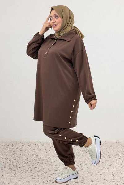 Eslina 67078 Large Size Modal Trousers Set with Snap Detail on the Legs and C...