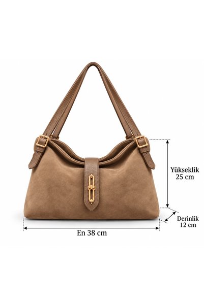 PaminBags Aksesuar Hakiki Süet Deri Çift Askılı Kilitli Salaş Çanta PMN00327