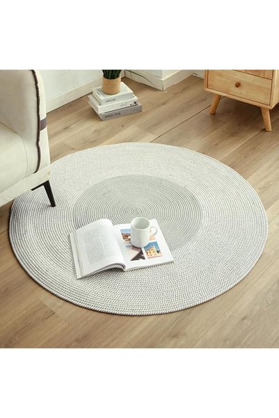 GENERAL Round Beige Cotton Yarn Carpet, Large Handmade Design Rug, Non-Slip, ...