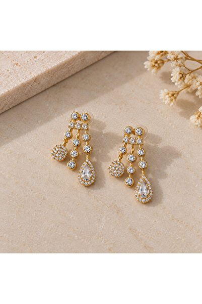 Zirkon Taşlı Gold küpe