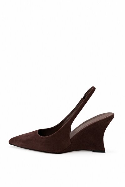 5in1Canpolat Brown Wedge Heel Open Back Shoes 26198