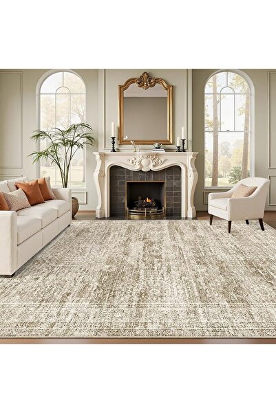 GENERAL Sumotale Washable Area Rug 8X10 Soft Beige Rug for Living Room