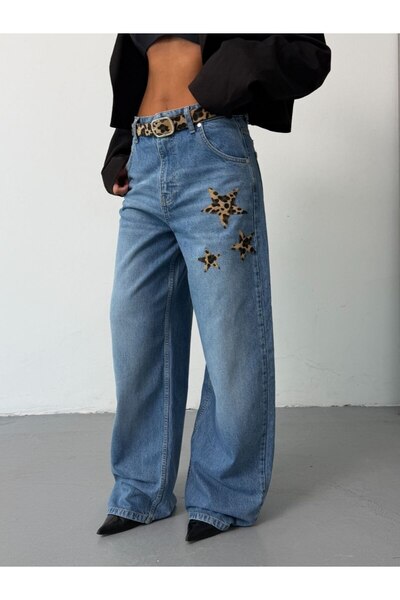 DENİKK Trend Special Design Leopard Pattern Belt Star Detail Loose Fit Palazz...