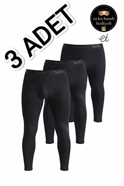 Tutku 3-Pack Black Men's Thermal Underwear Bottoms - Special Manufactured Sle...