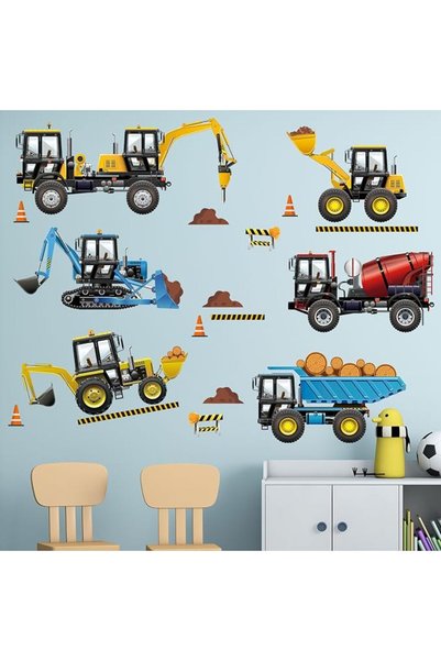 Amimagen Construction Vehicles Wall Decals - Car Boys Bedroom Wall Stickers -...