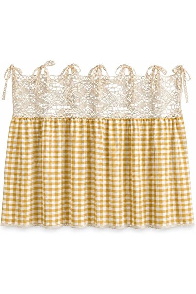 GENERAL Vintage Oven Curtain Skirt for Farmhouse Kitchen Decor, Check Decorat...