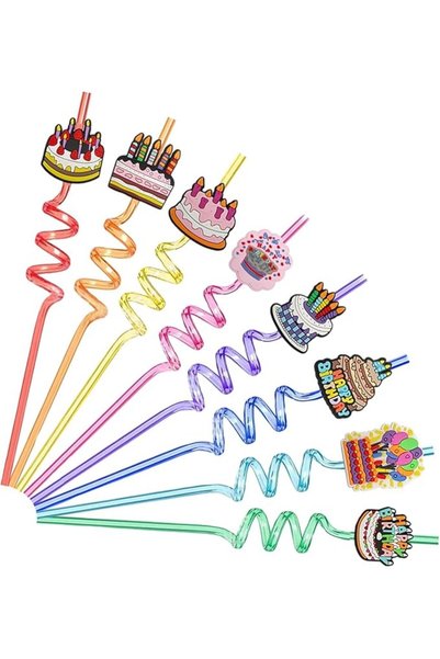 GENERAL Birthday Straws, 8 Pcs Reusable Crazy Silly Drinking Straws Fun Plast...