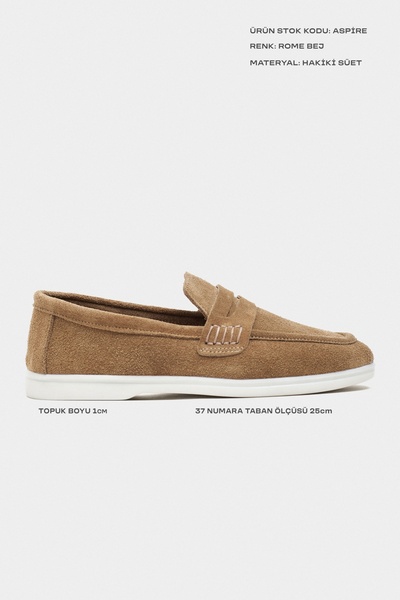 NİŞANTAŞI SHOES Aspire Rome Bej Hakiki Süet Düz Taban Kadın Babet