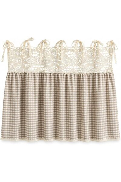 GENERAL Vintage Oven Curtain Skirt for Farmhouse Kitchen Decor, Check Decorat...