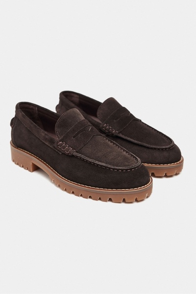 NİŞANTAŞI SHOES Elie Bitter Kahve Hakiki Süet Deri Kalın Taban Kadın Penny Loafer