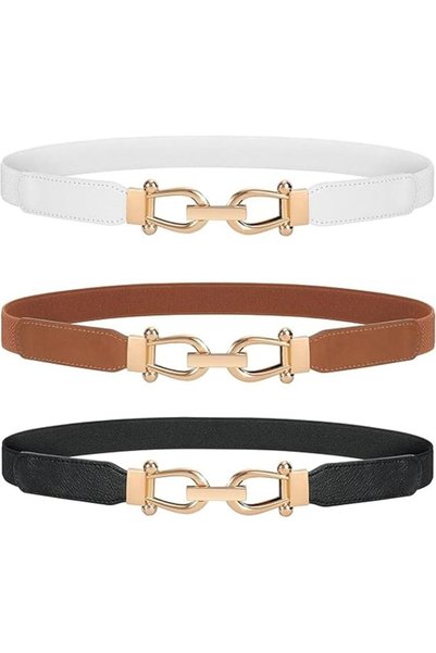 SWIUKPHE 3PCS Gold Buckle Retro Elastic Waist Belt for Women Stretchy Skinny ...