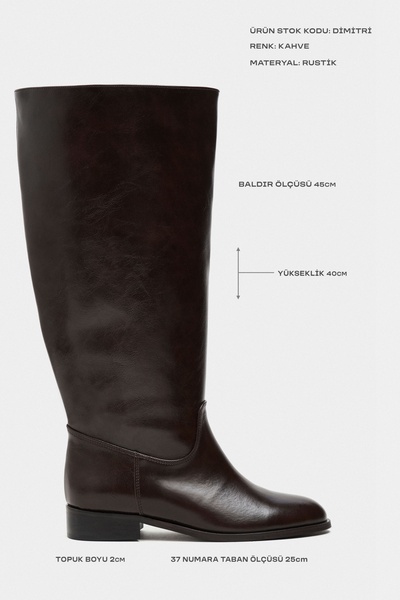 NİŞANTAŞI SHOES Dimitri Kahve Rustik Desenli Kısa Topuk Kadın Geniş Baldır Riding Çizme