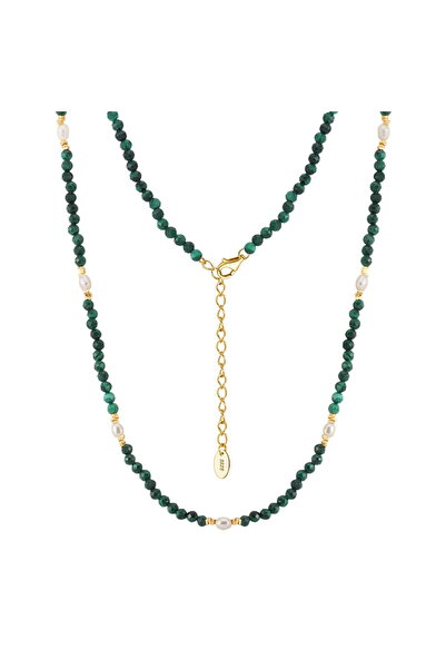 Be Special Colier din argint 925 placat cu aur de 14K, cu perle și malachit, ...